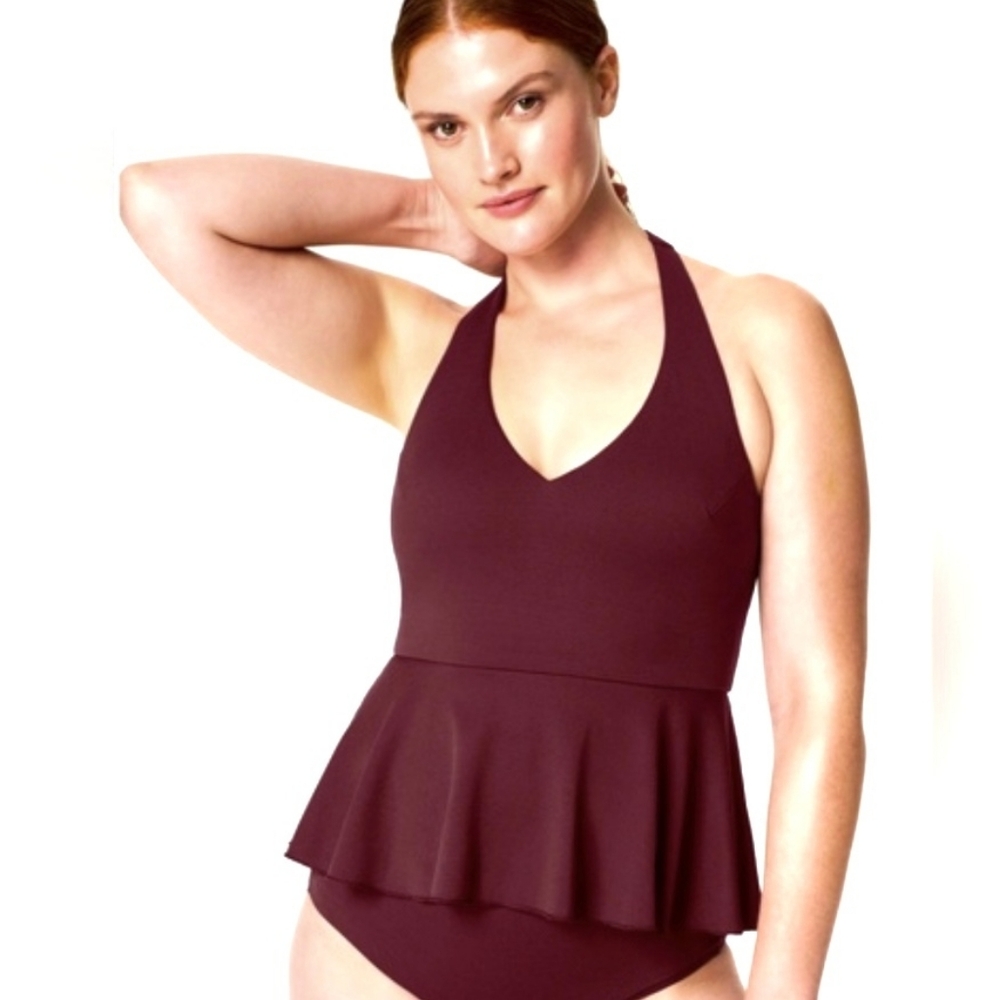 NWT SPANXshape™ SwimPique Halter Tankini In Mulberry / XL